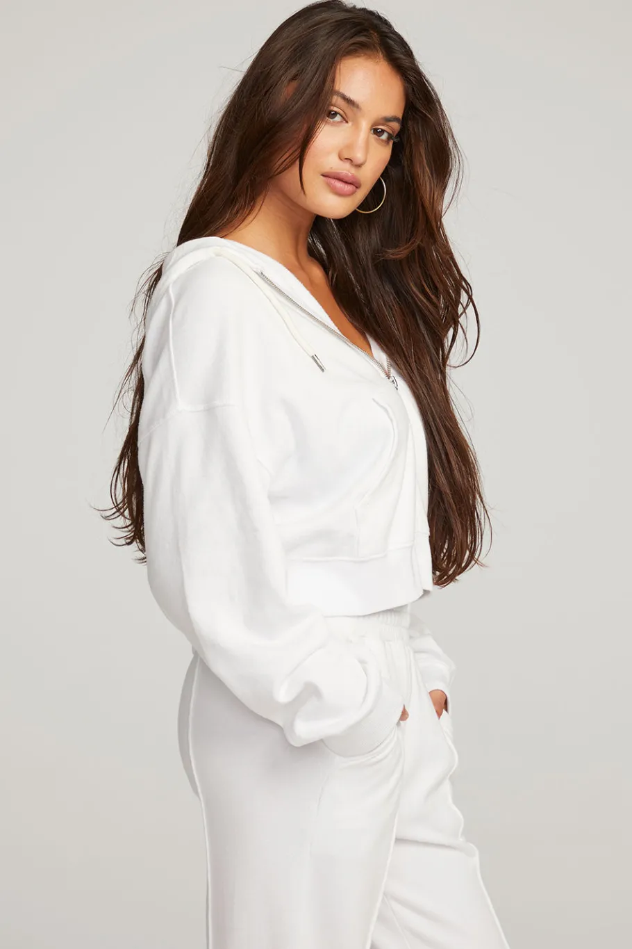 Online Chaser Brand Abilene White Zip Up Hoodie