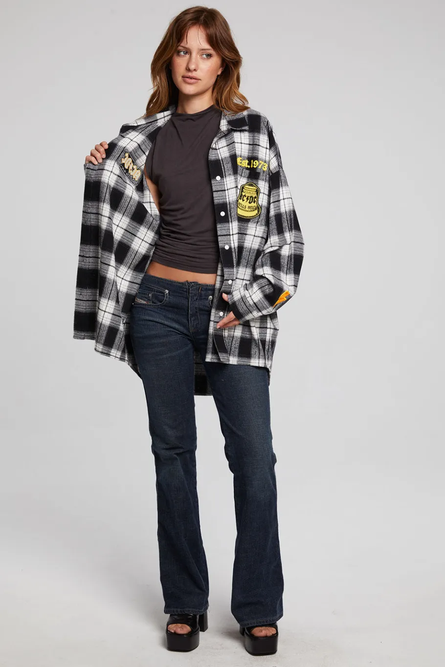 Flash Sale Chaser Brand AC/DC High Voltage Flannel Button Down