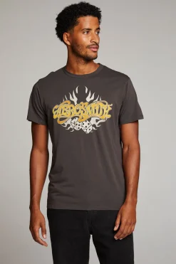 Cheap Chaser Brand Aerosmith Flaming Skull Mens Tee