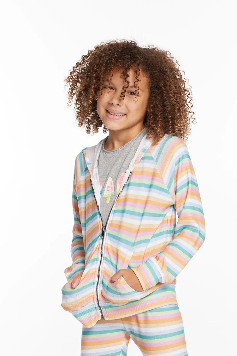 Online Chaser Brand Alana Sunset Stripe Girls Zip Up Hoodie