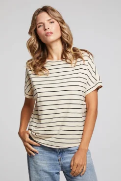 Fashion Chaser Brand Amber Black And Sand Stripe Tee