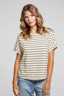 Fashion Chaser Brand Amber Black And Sand Stripe Tee