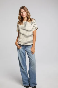 Fashion Chaser Brand Amber Black And Sand Stripe Tee