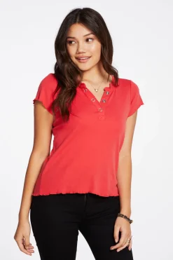 Clearance Chaser Brand Baby Rib Short Sleeve Cropped Henley Tee