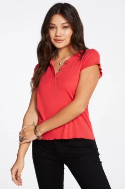 Clearance Chaser Brand Baby Rib Short Sleeve Cropped Henley Tee