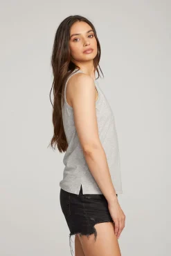 Store Chaser Brand Basic Heather Grey Slit Tank