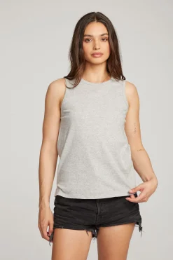 Store Chaser Brand Basic Heather Grey Slit Tank