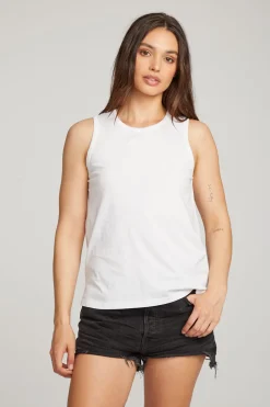 Online Chaser Brand Basic White Slit Tank