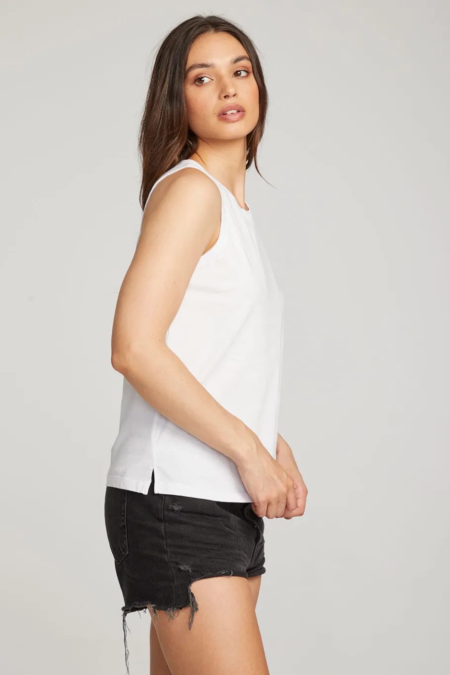 Online Chaser Brand Basic White Slit Tank