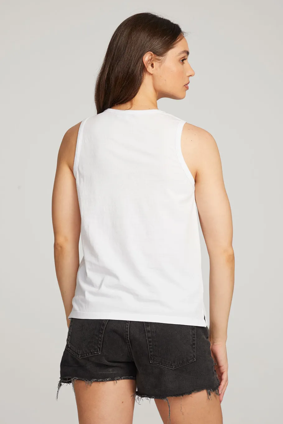 Online Chaser Brand Basic White Slit Tank