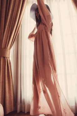 Hot Chaser Brand BEADED STAR L/S V NECK MAXI DRESS