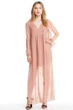 Hot Chaser Brand BEADED STAR L/S V NECK MAXI DRESS