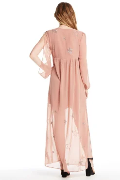Hot Chaser Brand BEADED STAR L/S V NECK MAXI DRESS