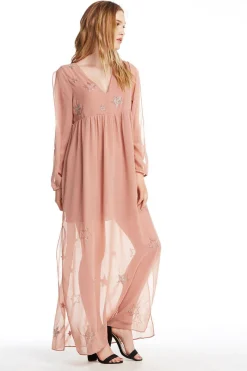 Hot Chaser Brand BEADED STAR L/S V NECK MAXI DRESS