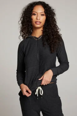 Sale Chaser Brand Black Long Sleeve Raglan Zip Up Hoodie