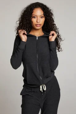 Sale Chaser Brand Black Long Sleeve Raglan Zip Up Hoodie