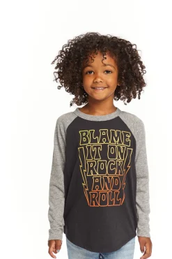 Cheap Chaser Brand Blame Rock And Roll Baseball Tee