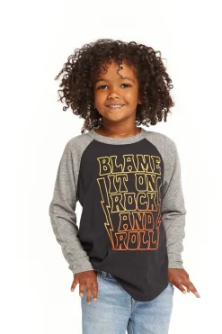 Cheap Chaser Brand Blame Rock And Roll Baseball Tee