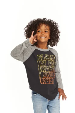 Cheap Chaser Brand Blame Rock And Roll Baseball Tee