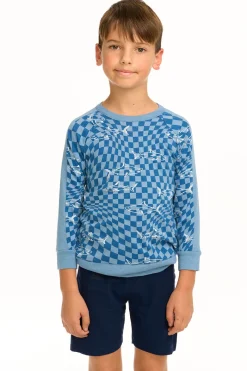 Store Chaser Brand Boy's Checkered Shark Raglan Pullover