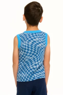Outlet Chaser Brand Boy's Checkered Shark Recycled Vintage Jersey Tank
