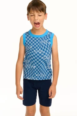 Outlet Chaser Brand Boy's Checkered Shark Recycled Vintage Jersey Tank