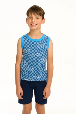 Outlet Chaser Brand Boy's Checkered Shark Recycled Vintage Jersey Tank