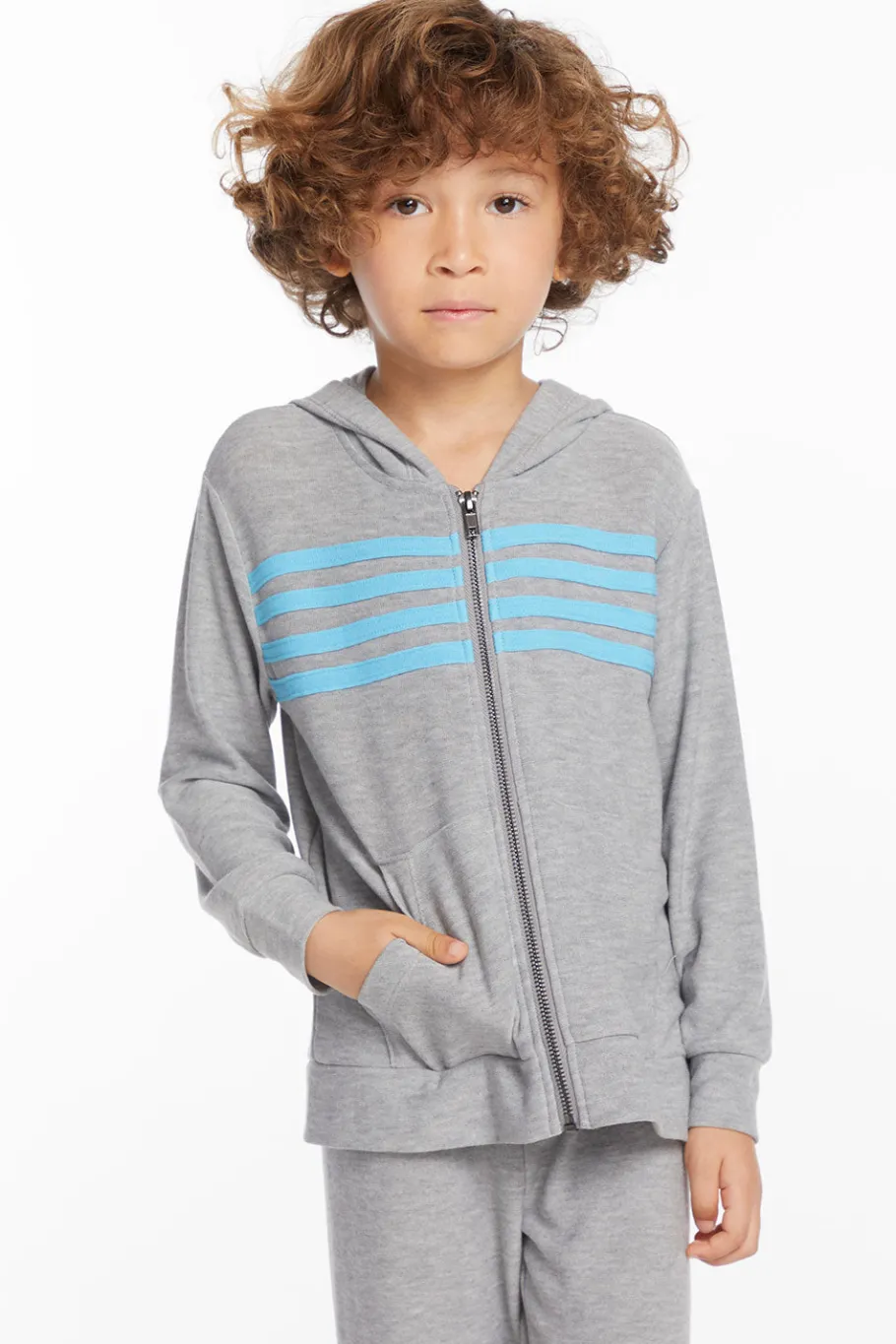 Best Sale Chaser Brand Boys Heather Grey Zip Up Hoodie With Strapping
