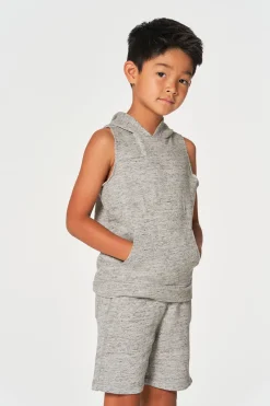 Fashion Chaser Brand Boys Linen French Terry Sleeveless Muscle Pullover Hoodie