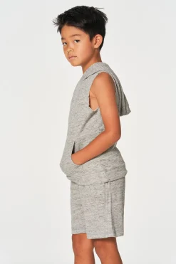Fashion Chaser Brand Boys Linen French Terry Sleeveless Muscle Pullover Hoodie