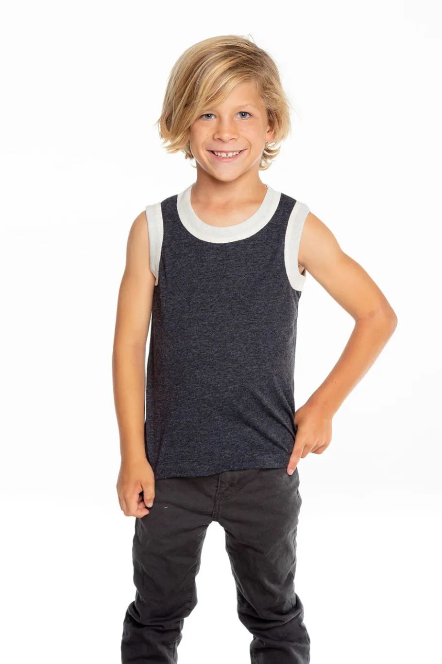New Chaser Brand Boys Recycled Vintage Jersey Contrast Binding Muscle Tank