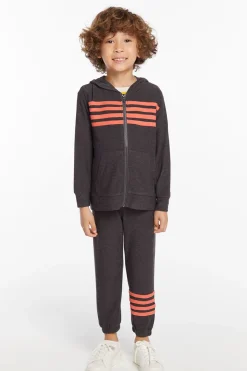 Outlet Chaser Brand Boys Vintage Black Zip Up Hoodie With Strapping