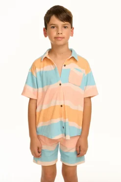 Sale Chaser Brand Boy's Wavy Stripe Collared Button Down Shirt