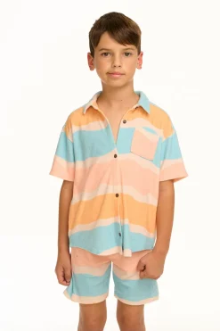 Sale Chaser Brand Boy's Wavy Stripe Collared Button Down Shirt
