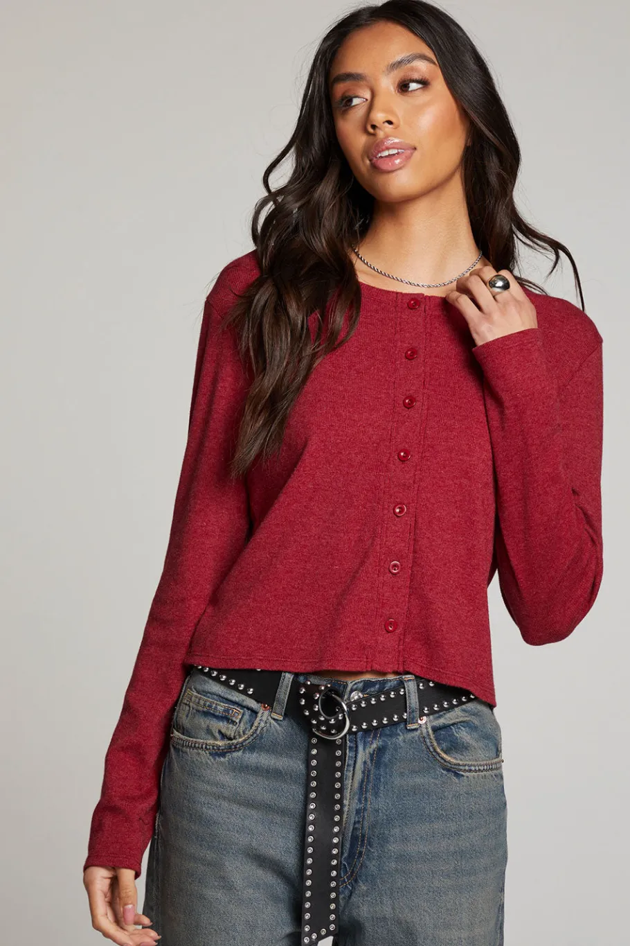 Cheap Chaser Brand Brady Blood Red Button Up Pullover