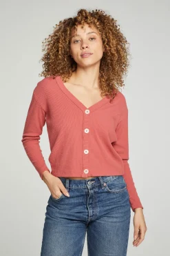 Best Sale Chaser Brand Button Down Cropped Long Sleeve Cardigan