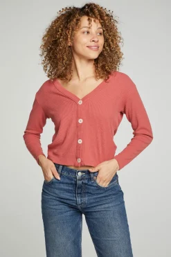 Best Sale Chaser Brand Button Down Cropped Long Sleeve Cardigan
