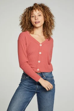 Best Sale Chaser Brand Button Down Cropped Long Sleeve Cardigan