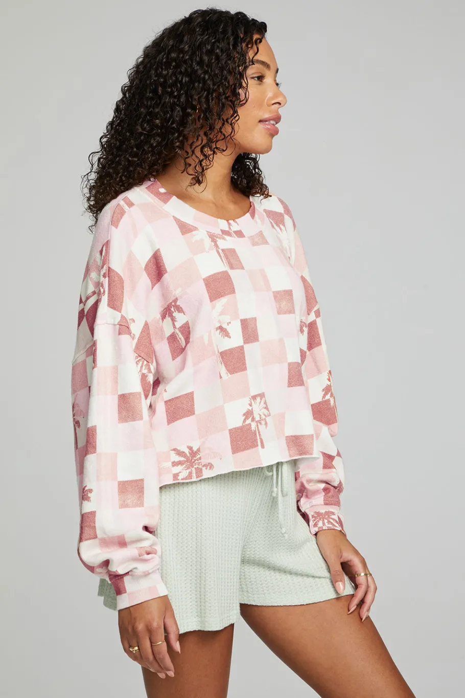 Discount Chaser Brand Checkered Palms Print Pullover