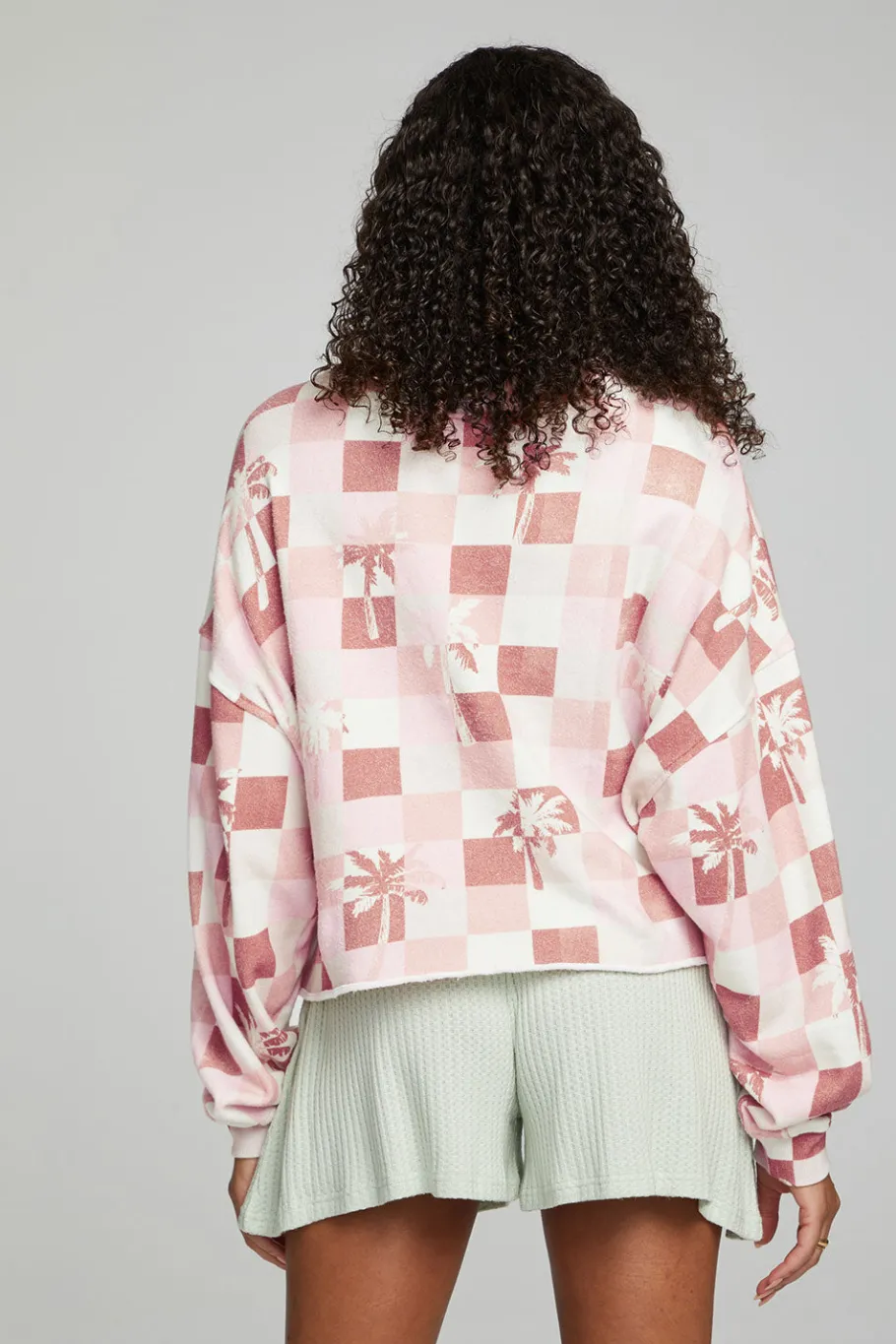 Discount Chaser Brand Checkered Palms Print Pullover