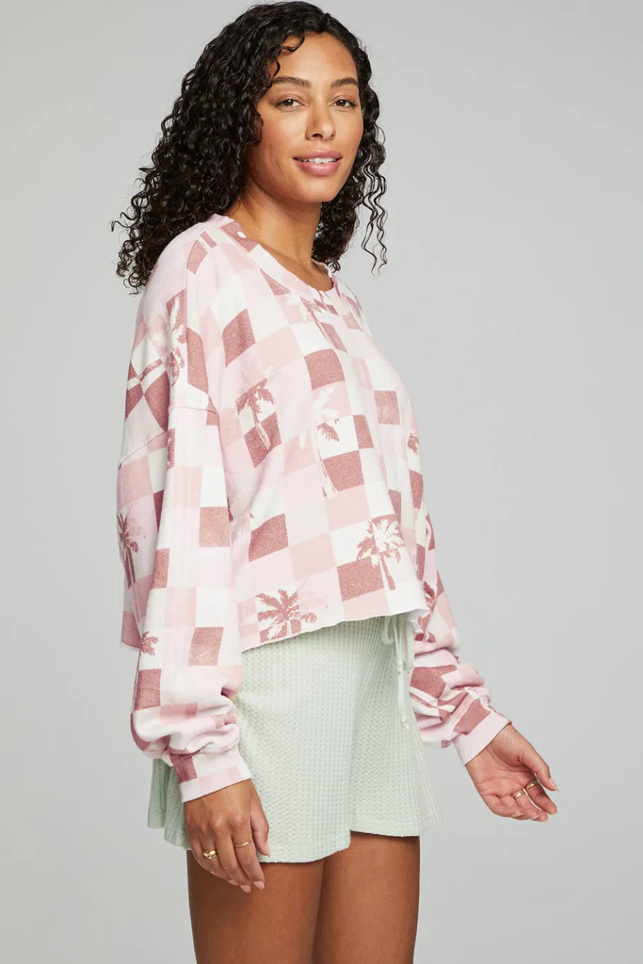 Discount Chaser Brand Checkered Palms Print Pullover