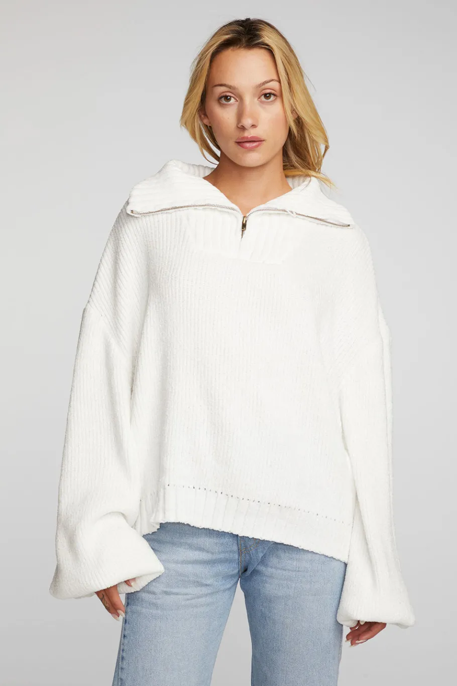 Best Sale Chaser Brand Chenille Cotton Sweater Knit Half Zip Pullover