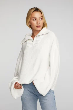 Best Sale Chaser Brand Chenille Cotton Sweater Knit Half Zip Pullover