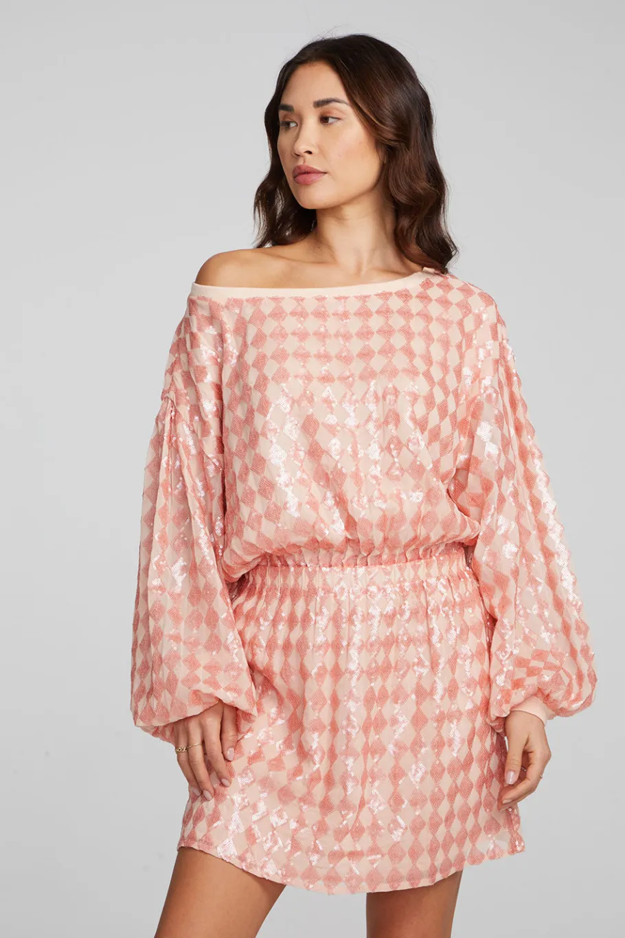 Cheap Chaser Brand Cooper Long Sleeve Mini Dress Embellished Check