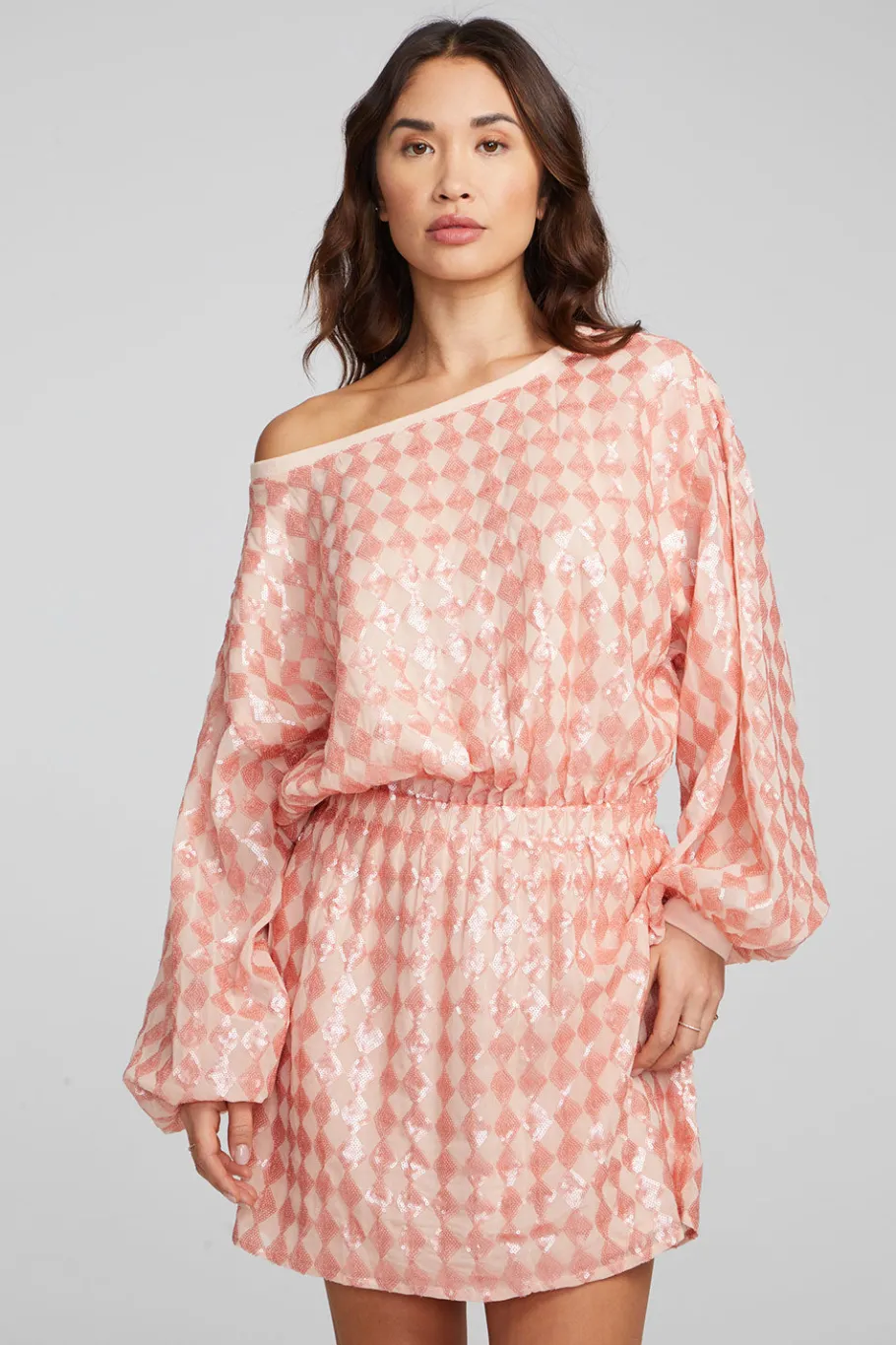 Cheap Chaser Brand Cooper Long Sleeve Mini Dress Embellished Check