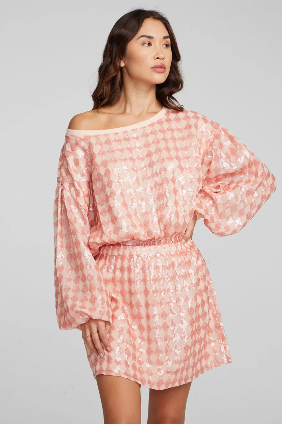 Cheap Chaser Brand Cooper Long Sleeve Mini Dress Embellished Check
