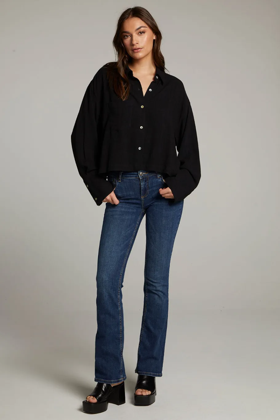 Fashion Chaser Brand Coral True Black Button Up Top