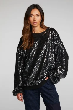 Store Chaser Brand Cotton Fleece Allover Sequin Crewneck Pullover