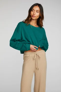 Sale Chaser Brand Cotton Fleece Cropped Crewneck Pullover With Rib
