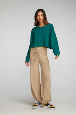 Sale Chaser Brand Cotton Fleece Cropped Crewneck Pullover With Rib